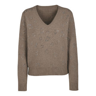 Flauschiger Pullover mit V-Ausschnitt und dekorativen Steinen