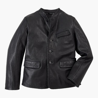 Schwarze Oconi Büffelnappa-Lederjacke mit Knopfleiste und Taschen, Größe 48