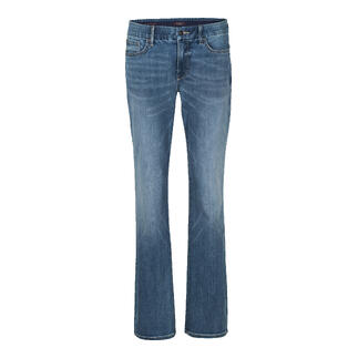 Blaue Jeans mit geradem Schnitt und leichter Waschung.