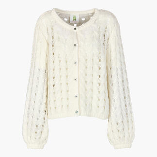 Tencel Alpaka-Cardigan in Offwhite, Strickdesign mit Knöpfen an der Front.