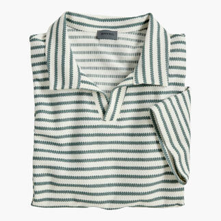 Hanro Jacquard-Poloshirt in grün-weißer Streifenoptik