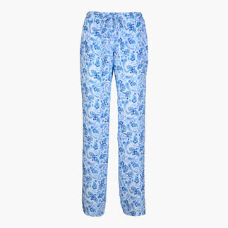 Leichte, blaue Urlaubshose mit Paisley-Muster.