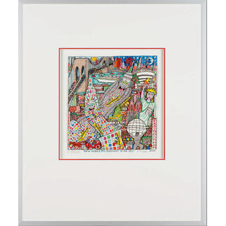 James Rizzi – New York City – Highway to the Sky 2006 Rarität – eine der letzten handsignierten 3D-Papierskulpturen des verstorbenen James Rizzi. 33 von 350 Exemplaren – exklusiv bei Pro-Idee. Masse: gerahmt 51,5 x 61,5 cm