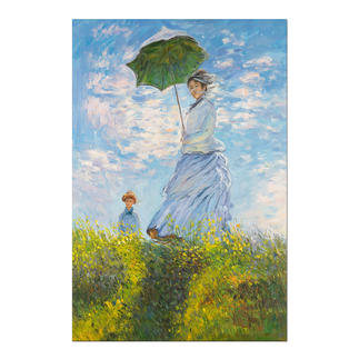 Zhao Xiaojie malt Monet – Frau mit Sonnenschirm Zhao Xiaojie „Frau mit Sonnenschirm“: Die perfekte Kunstkopie – 100 % von Hand in Öl gemalt. Masse: 88 x 131 cm
