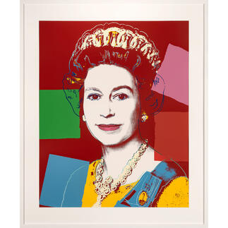 Andy Warhol – Queen Elizabeth II of the United Kingdom In der Sammlung der Queen zu finden. Demnächst auch in Ihrer? Autorisierte Siebdrucke aus der Sunday B. Morning Edition von Andy Warhol. Masse: gerahmt 97 x 117 cm     