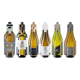 Sechs Flaschen der kleinen Weißwein-Sammlung für Sommer 2026.