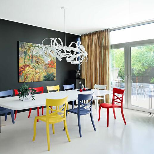 Design-Stuhl in-/outdoor Stylish, wohnlich, wetterfest – der perfekte Stuhl für drinnen und draussen.