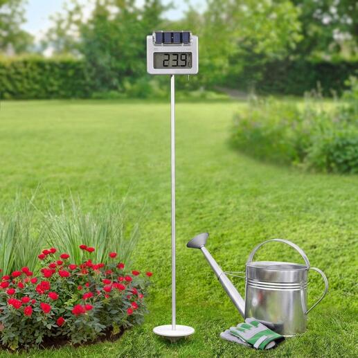 Solar-Gartenthermometer mit digitaler Anzeige.