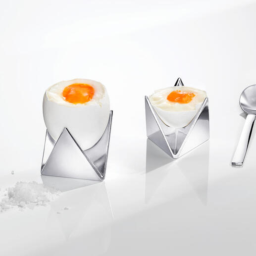 Alessi Eierbecher in Form von zwei zusammengelegten Schalen.