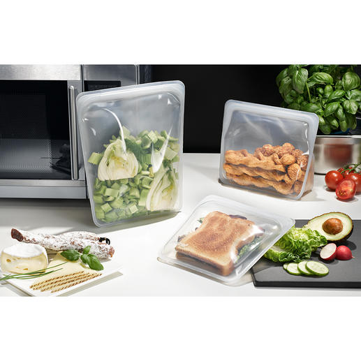 Stasher Bag Nachhaltiger und vielseitiger als Plastikbeutel: Stasher Bags, die wiederverwendbaren Lebensmitteltaschen aus Silikon.