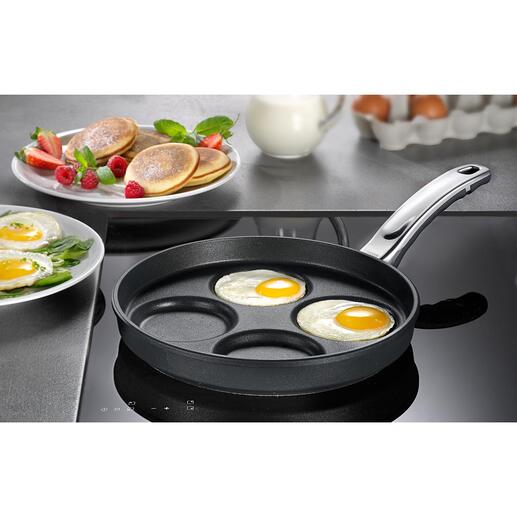 BAF Fischbach Muldenpfanne Pancakes, Spiegeleier, Tortillas, ... gleich gross, gleich dick und makellos rund. 4 Stück zugleich. Premium-Qualität von BAF Fischbach, Deutschland.