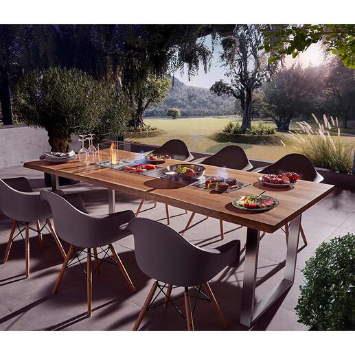 Design-Grilltisch mit 4 Einsätzen Table-Cooking in seiner schönsten Form. Jeder Tisch ein Unikat, handgefertigt in der Schweiz. Exklusiv bei Pro-Idee.