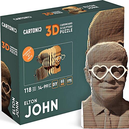 Verpackung des 3D-Puzzles mit Bild des Kartonmodells eines Mannes mit Herzbrille.