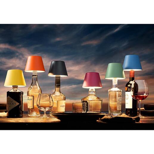 LED Akku-Flaschenlicht Akkubetriebene LED-Lampenschirme machen dekorative Flaschen zur exklusiven Leuchte. Genial für drinnen und draussen.