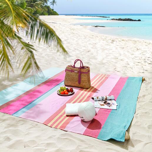 Drap de plage XXL  Aujourdʼhui un drap de plage, demain une couverture de pique-nique, une serviette de sauna, un jeté de canapé ou de lit.