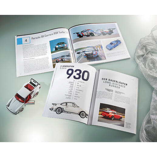 Un livre dʼaccompagnement de grande qualité, richement illustré et rédigé en collaboration avec le musée Porsche, est lʼaccessoire exclusif de chacun des deux kits de construction.