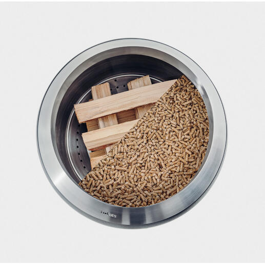 Mit Brennholz oder Pellets zu bestücken.