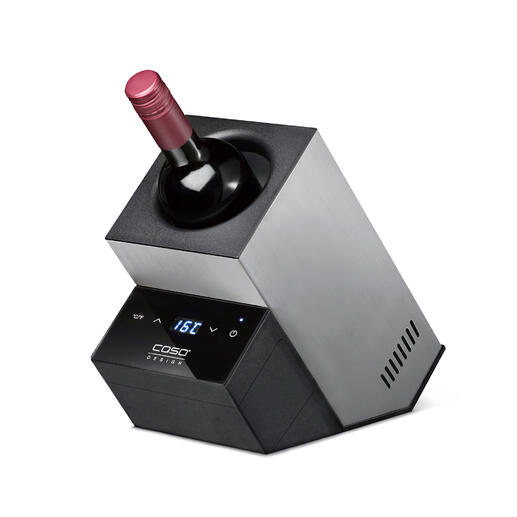 Rotwein, Weisswein, Schaumwein stets auf perfekter Trinktemperatur. Design Akku-Weinkühler mit Rotweinflasche und digitalem Display