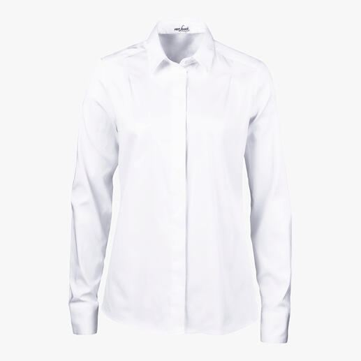 Chemise plissée van Laack, Blanc Plus féminine et élégante que la plupart : la chemise à dos plissé. Par le spécialiste des blouses, van Laack.