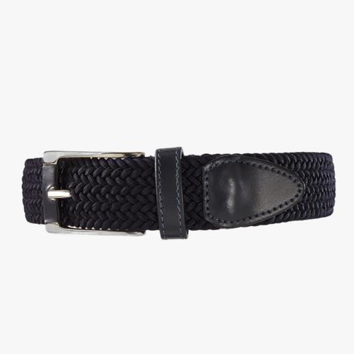 Navyfarbener elastischer Gürtel für Damen mit geflochtenem Muster.