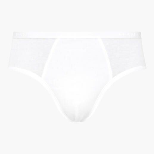 Weißer Hanro Slip ohne Eingriff, schlicht und klassisch.