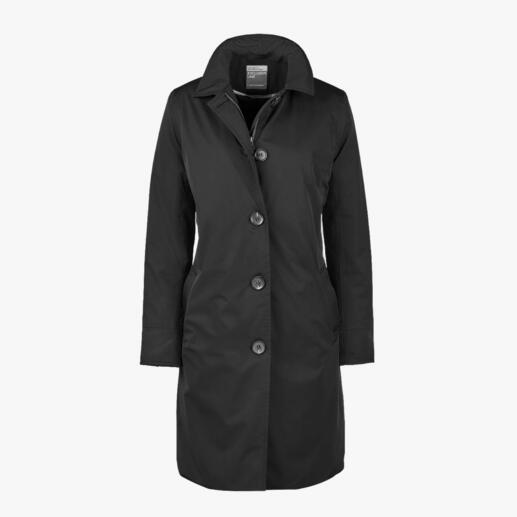 Travelcoat HappyRainyDays, Noir Le manteau de voyage élégant. Imperméable, coupe-vent, respirant et légèrement réchauffant.
