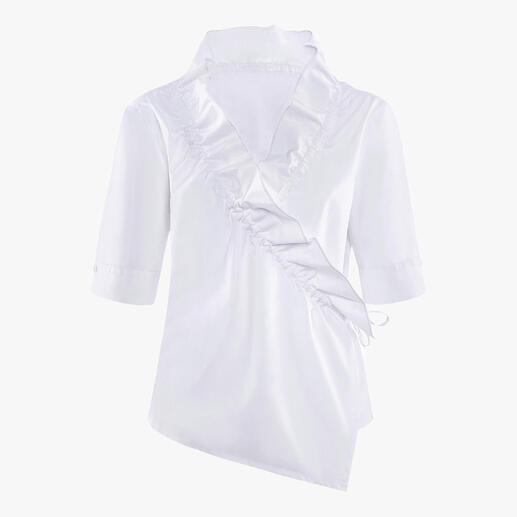 Die klassische, weisse Basic-Bluse mit modischem Facelift. Alles andere als langweilig. Vom Newcomer-Label Armagentum® aus Österreich.