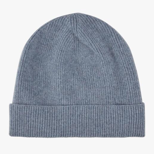 Graue Kaschmir-Beanie von oben betrachtet