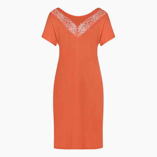 Modal-Spitzen-Nachthemd in Orange mit Spitzenbesatz, Größe 38-40.