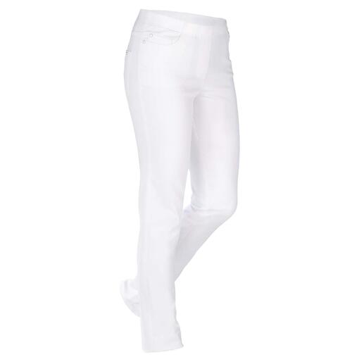 Jeggings: Bequemlichkeit einer Leggings. Optik einer knackigen Jeans. Kein Knopf, kein Reissverschluss – so zeichnet sich nichts unter engen Oberteilen ab.