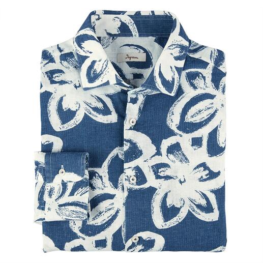 Das stilvolle Sommerhemd - so weich, luftig und knitterarm. Aktueller Blumen-Print mit aufwändigem Délavé-Effekt. Ausgeklügelter Baumwoll-Leinen-Mix.