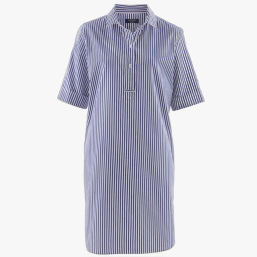 Gestreiftes Hemdkleid in Blau-Weiß, Vorderansicht.