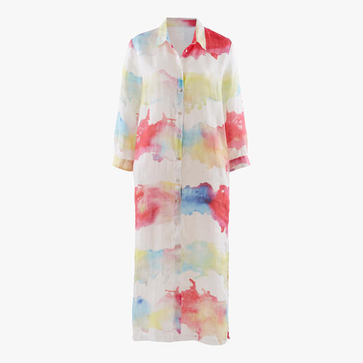 Robe chemise aquarelle 120% Lino      Robe chemisier tendance favorite. En lin estival. Mais étonnamment doux.