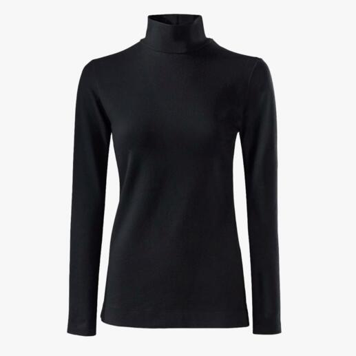 Schwarzes Baumwoll/Kaschmir-Highneck-Shirt mit hohem Kragen.
