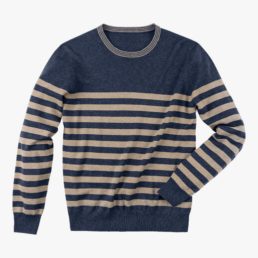 Der maritime Ringelpullover mit seltenem Hanf-Anteil: Trend-Klassiker mit sommerlichem Twist. Von Alan Paine/England, Spezialist für feinste Strickwaren seit 1907.