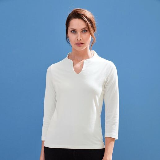 Klassisches Blazer-Shirt in Creme mit Stehkragen und 3/4-Armen