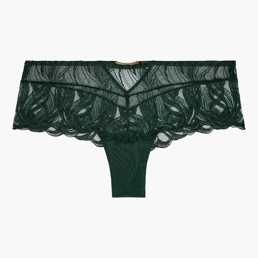 Grüner Aubade Slip mit Spitze auf weißem Hintergrund.