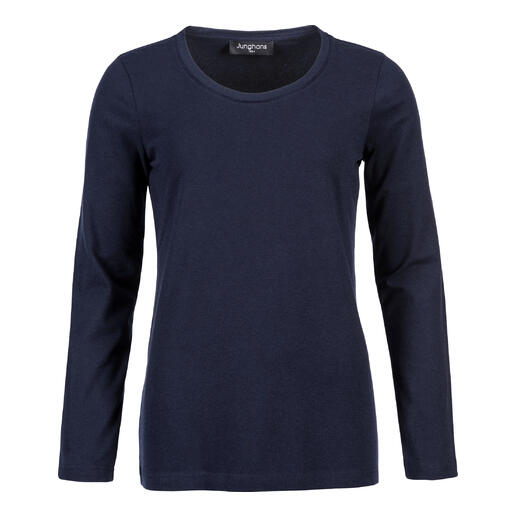 Damen Kaschmir-Longsleeve in Navy mit Rundhalsausschnitt