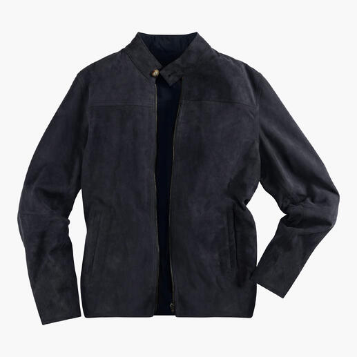 Leder-Wendejacke in Dunkelgrau mit elastischem Saum.