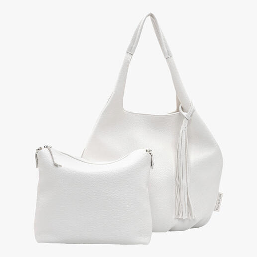 Weißer Soft-Shopper mit zusätzlichem kleinen Beutel, auf weißem Hintergrund.