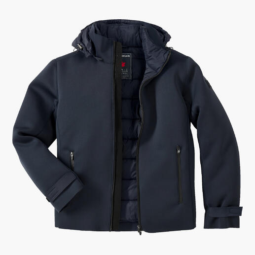 Neopren-Outdoorjacke offen auf einem flachen Untergrund.
