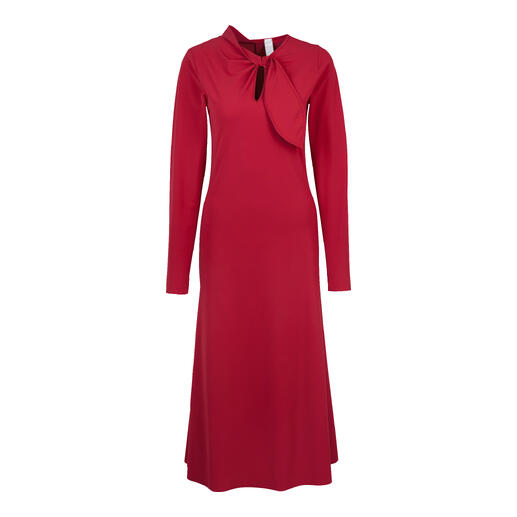 Rotes Kleid mit langen Ärmeln und einem Schleifen-Detail.