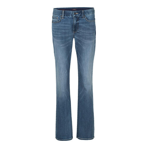 Blaue Jeans mit geradem Schnitt und leichter Waschung.