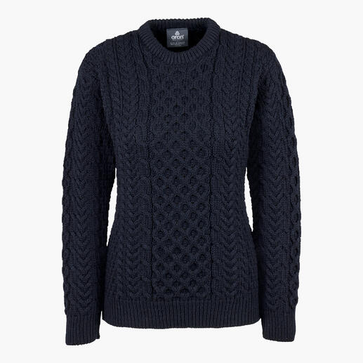 Navy Merino-Aran-Pullover für Damen mit klassischem Schnitt
