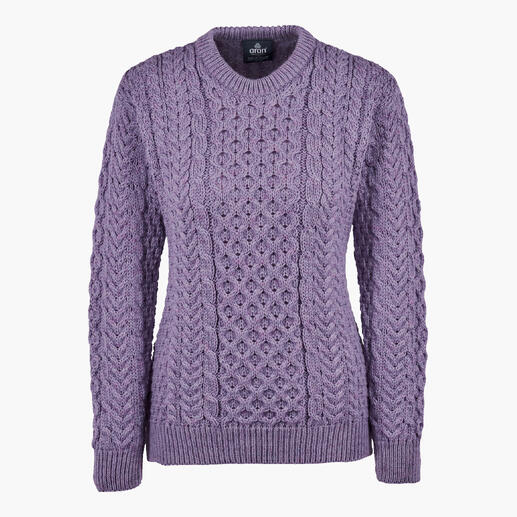 Lavender Merino-Aran-Pullover für Damen mit klassischem Schnitt