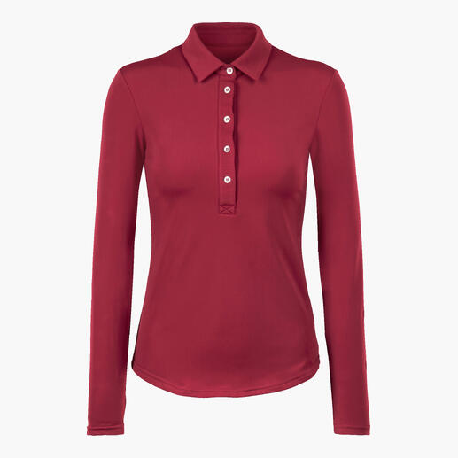 Rotes Winter-Poloshirt mit langen Ärmeln und Knopfleiste.