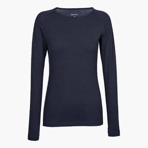 Dunkles Pyjama-Shirt für Damen, frontal abgebildet.