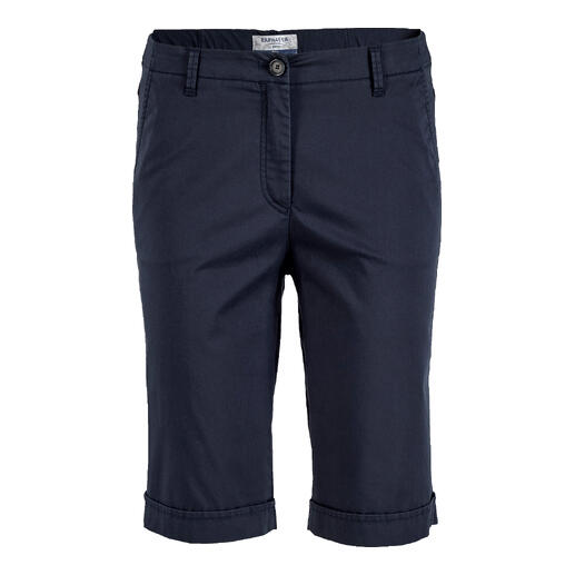 Navyfarbene Bermudashorts für Damen mit umgeschlagenem Saum