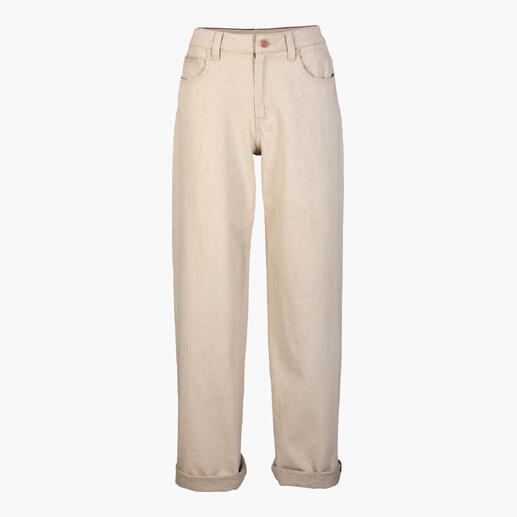 Leinen-Sommerjeans in Beige mit lockerer Passform.