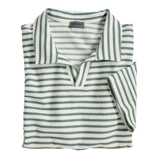 Hanro Jacquard-Poloshirt in grün-weißer Streifenoptik
